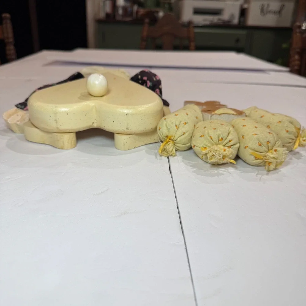 Vintage Wooden Easter Bunny Set Handmade Painted Grandmacore Cottagecore Spring
